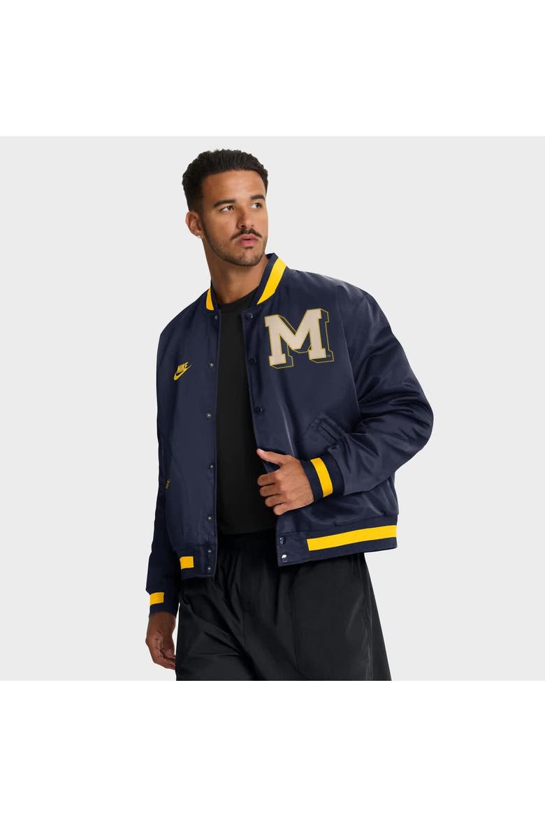 Men's Nike Navy Michigan Wolverines Legacy Full-Snap Bomber Jacket, Main, color, Navy