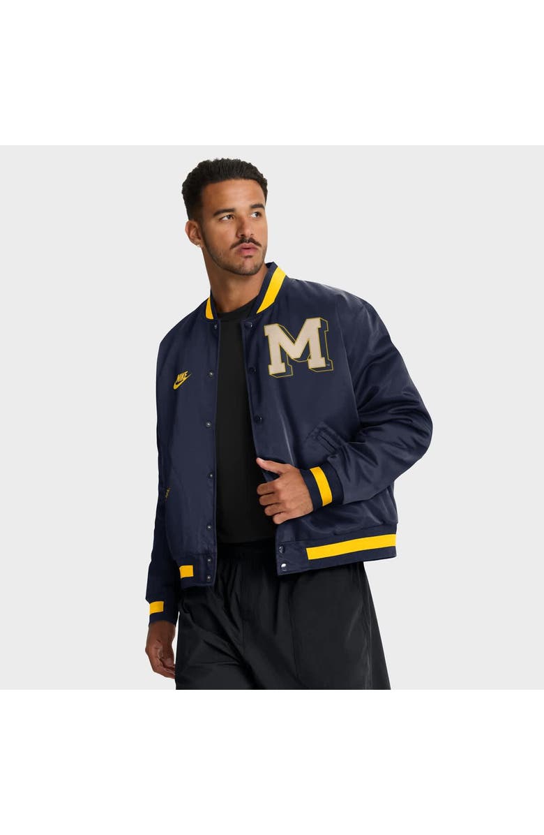Nike Men's Nike Navy Michigan Wolverines Legacy Full-Snap Bomber Jacket, Main, color, Navy