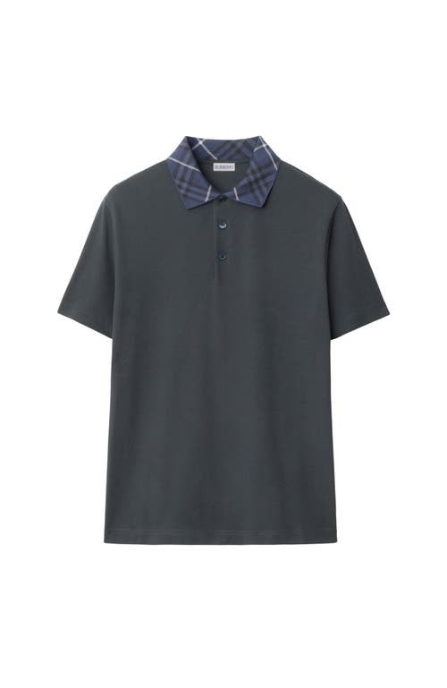 Shop Burberry Check Collar Cotton Polo Shirt In Magnet