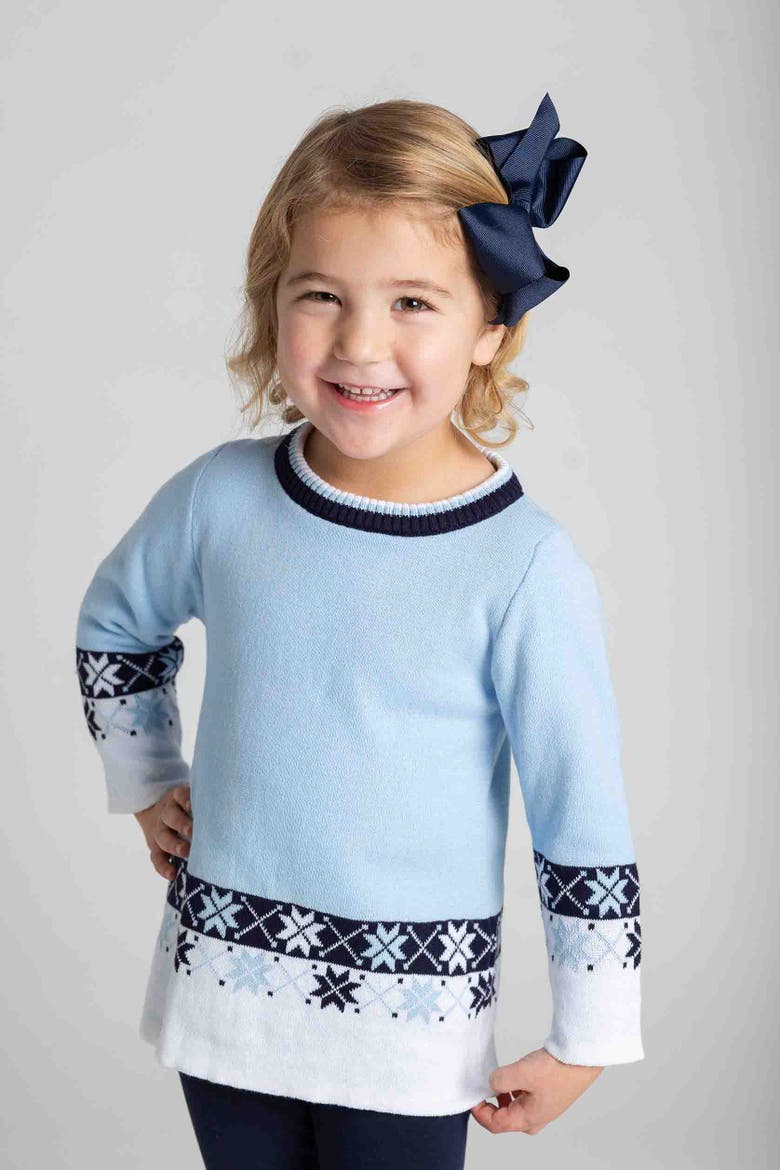 Sweater Tunic With Snowflakes And Leggings, Alternate, color, Light Blue, White
