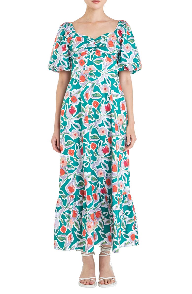 English Factory Floral Print Tie Back Maxi Dress, Main, color, 