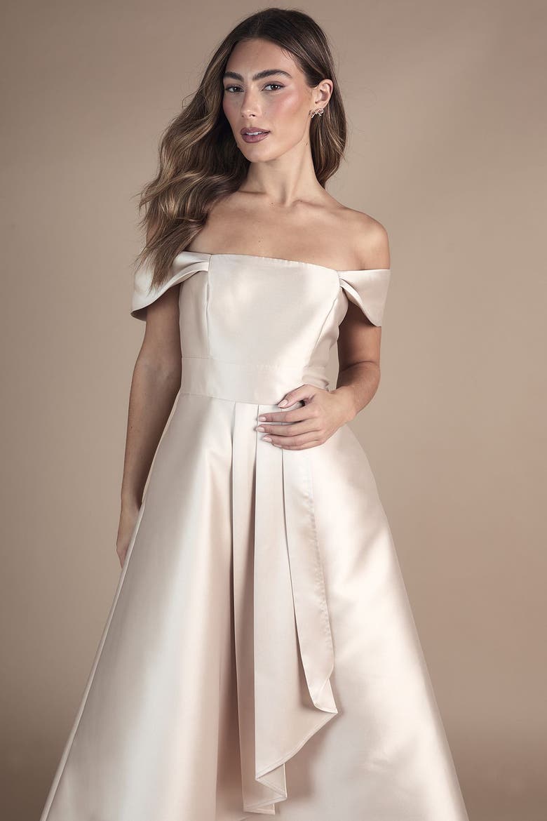 Bardot Twill Bridesmaid Dress, Alternate, color, Champagne