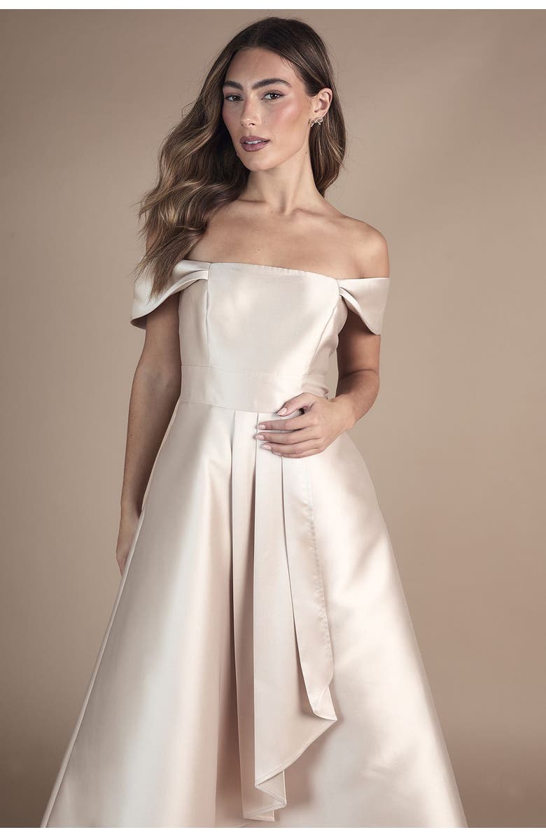 Coast Bardot Twill Bridesmaid Dress, Alternate, color, Champagne