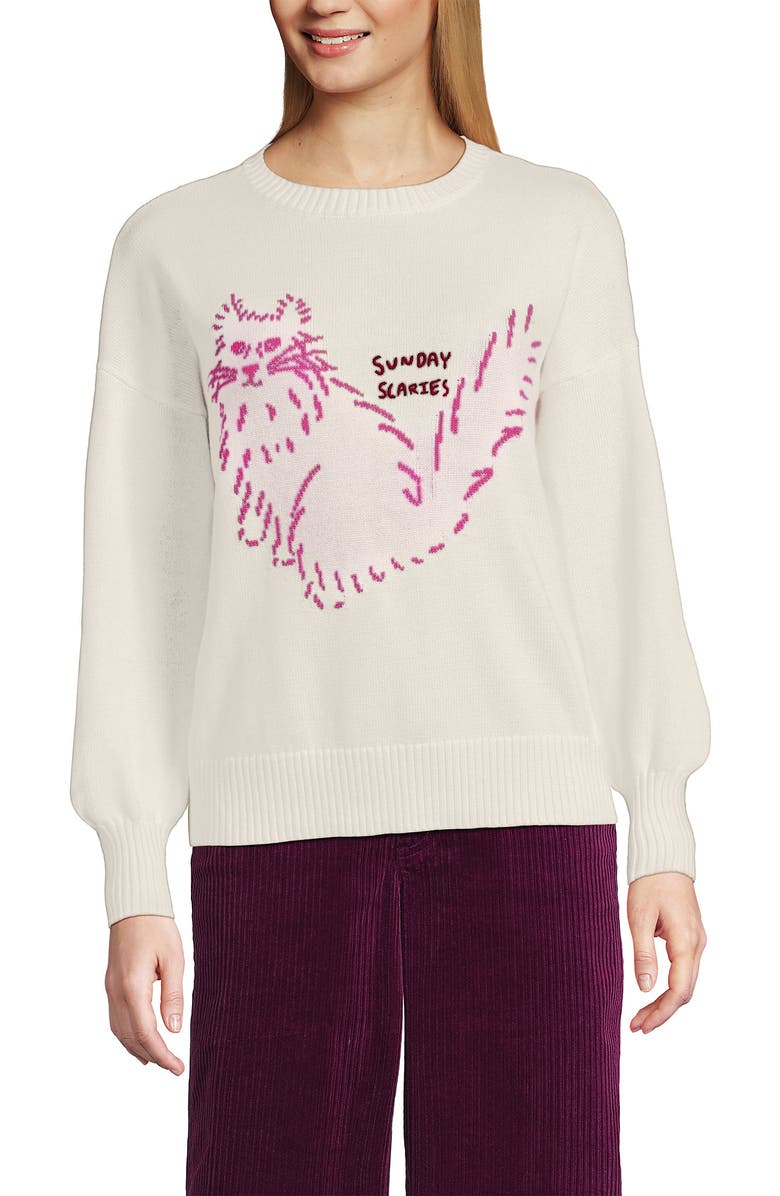 Lands' End Drifter Jersey Crewneck Sweater, Alternate, color, Sunday Scaries/Ivory