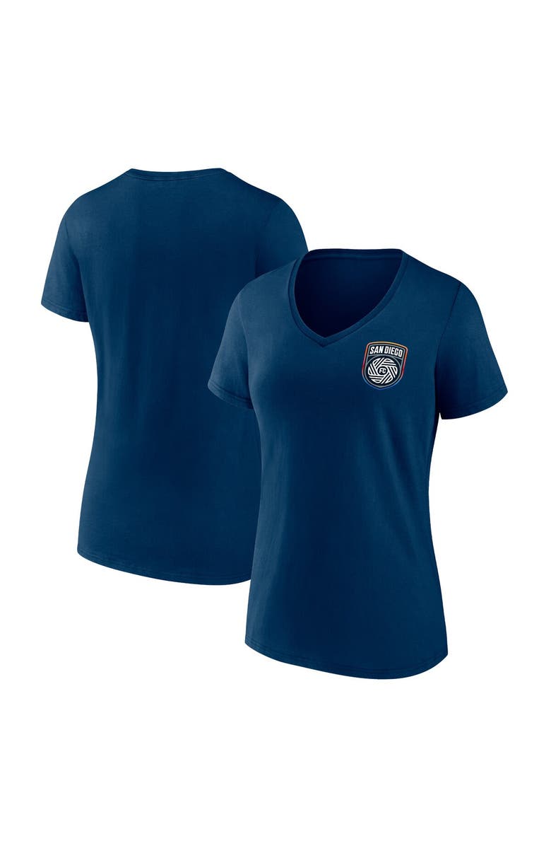 FANATICS Women's Fanatics Branded Navy San Diego FC Primary Logo V-Neck T-Shirt, Main, color, Navy