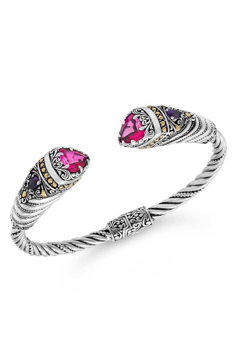 DEVATA Pink Topaz & Sterling Silver Bali Cuff Bracelet, Alternate, color,
