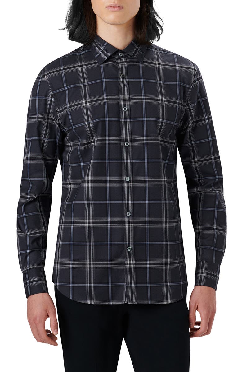 Bugatchi Julian Shaped Fit Plaid Print Stretch Cotton Button-Up Shirt, Main, color, 