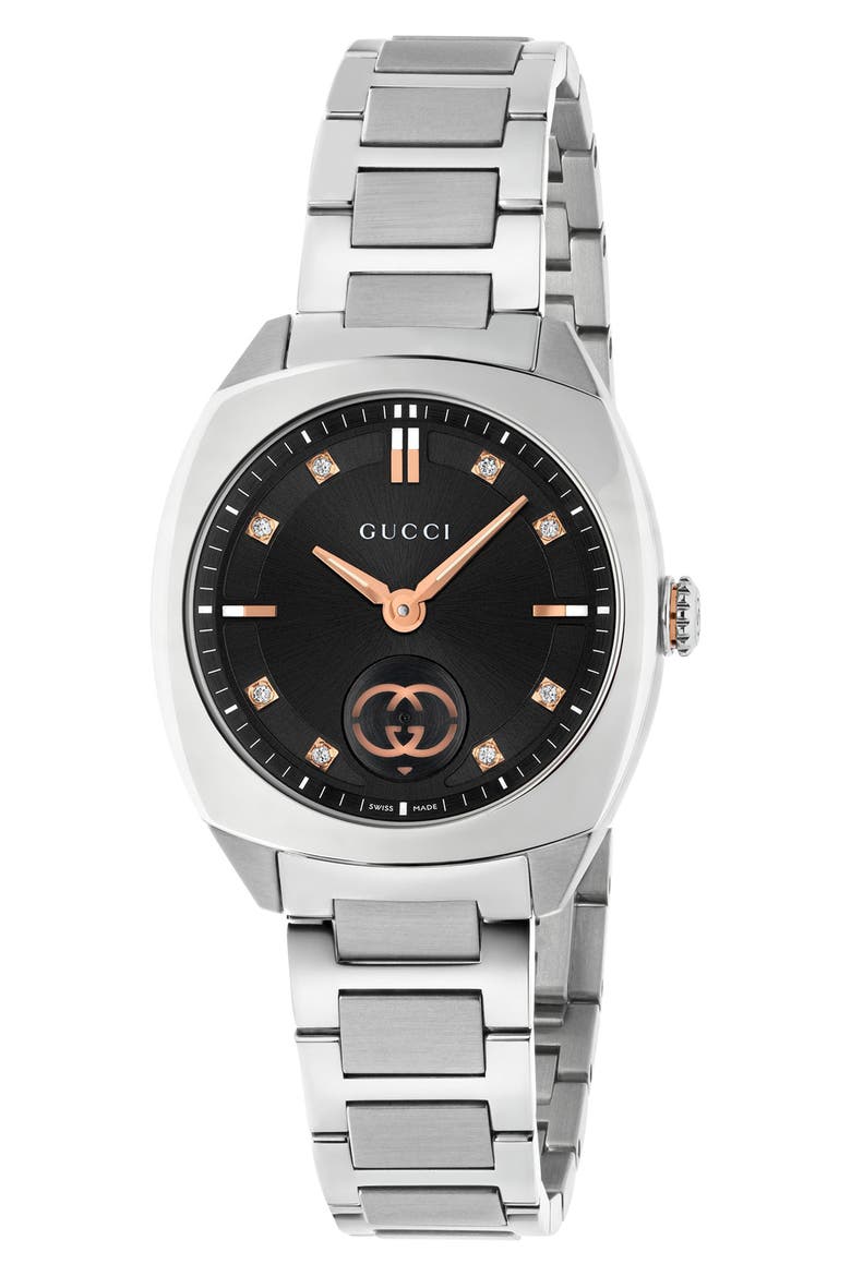 Interlocking Logo Diamond Dial Watch, 29mm, Main, color, BLACK/ SILVER