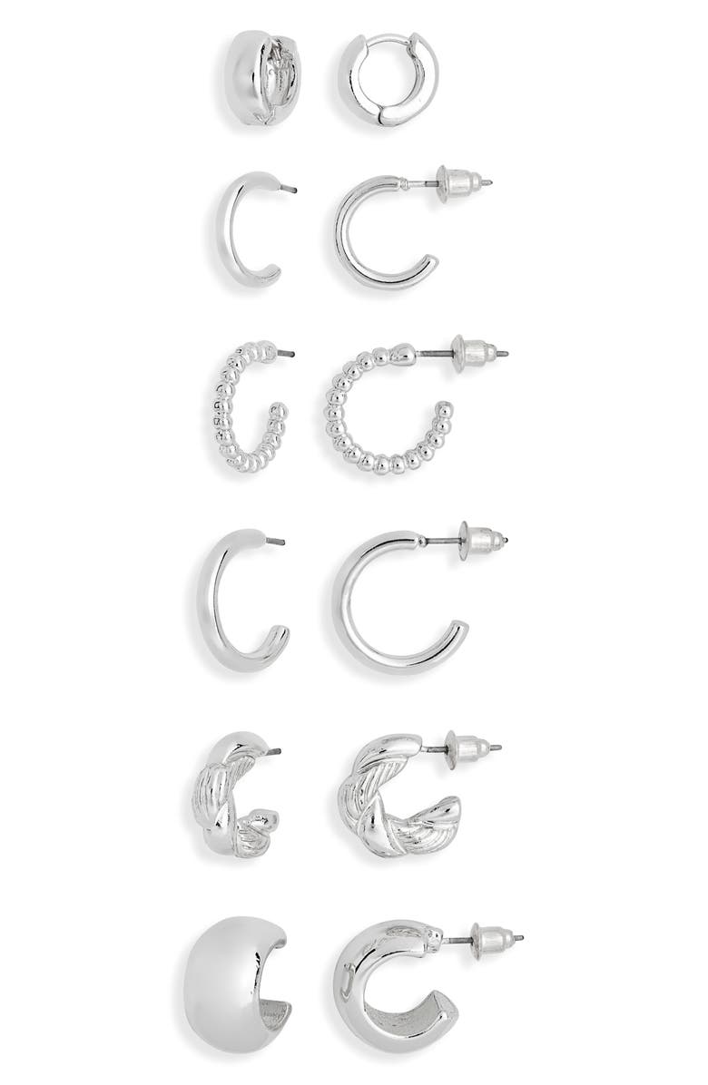BP. Set of 6 Hoop Earrings, Main, color, Sterling Silver Dipped