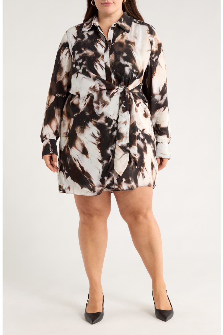 Long Sleeve Faux Wrap Dress, Main, color, BLACK- IVORY CELESTE ABSTRACT