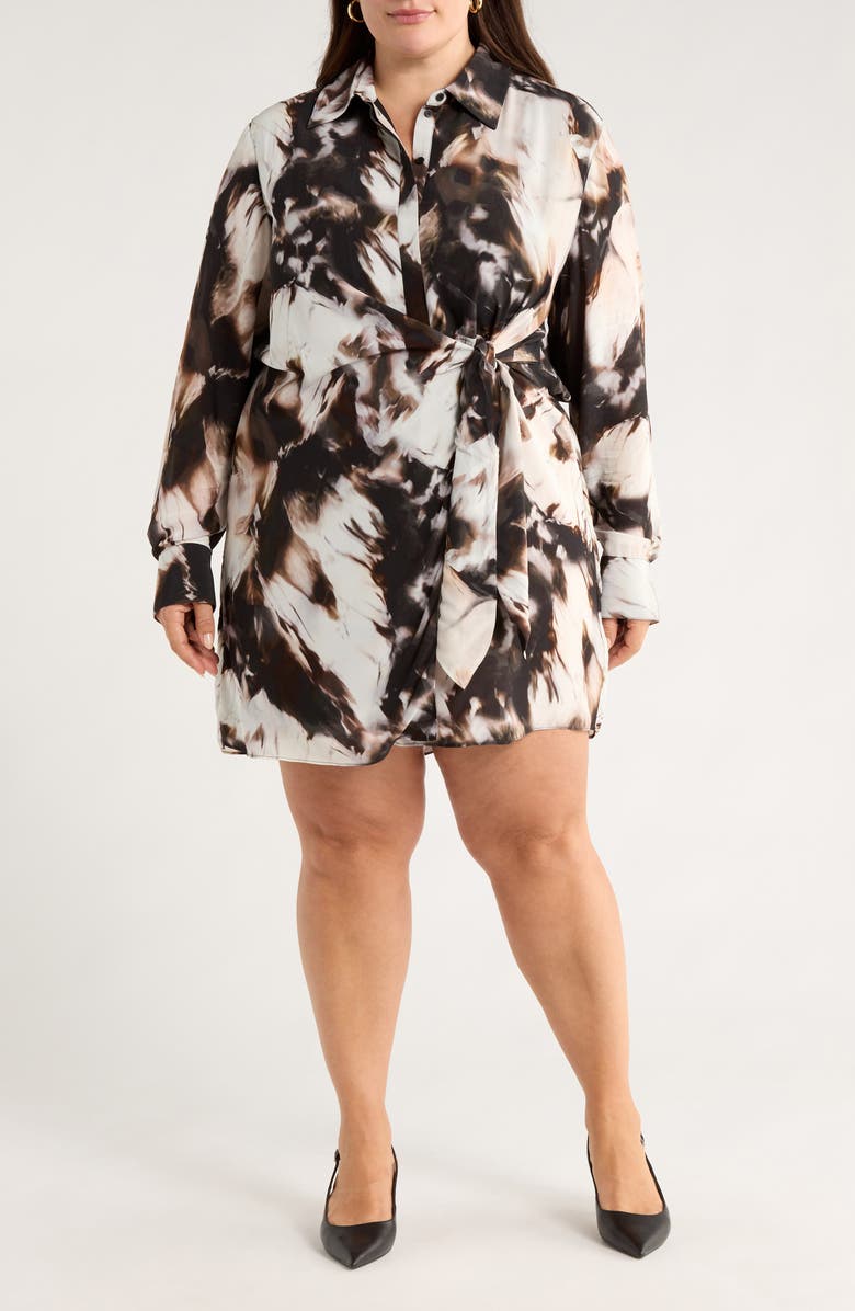 Nordstrom Long Sleeve Faux Wrap Dress, Main, color, Black- Ivory Celeste Abstract