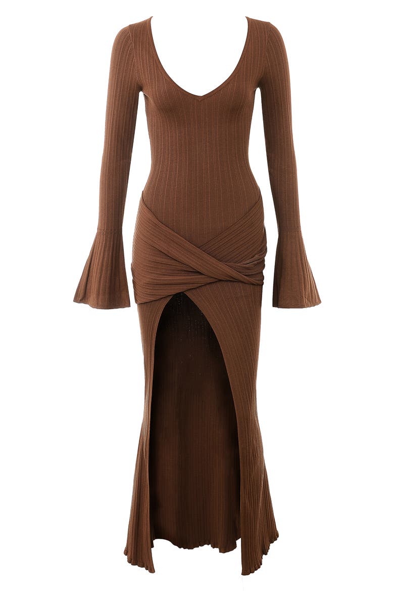 Khrysta Long Sleeve Rib Body-Con Maxi Cocktail Dress, Alternate, color, CHOCOLATE BROWN