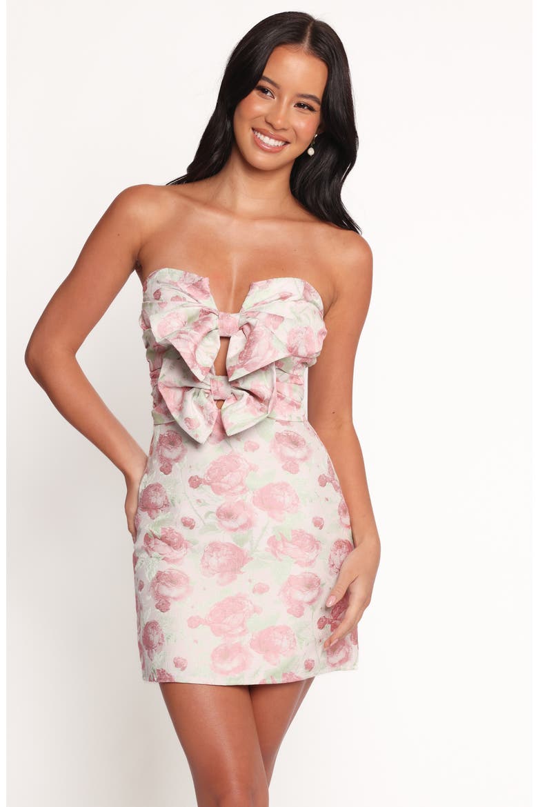 Fable Metallic Bow Strapless Cocktail Minidress, Alternate, color, PINK FLORAL
