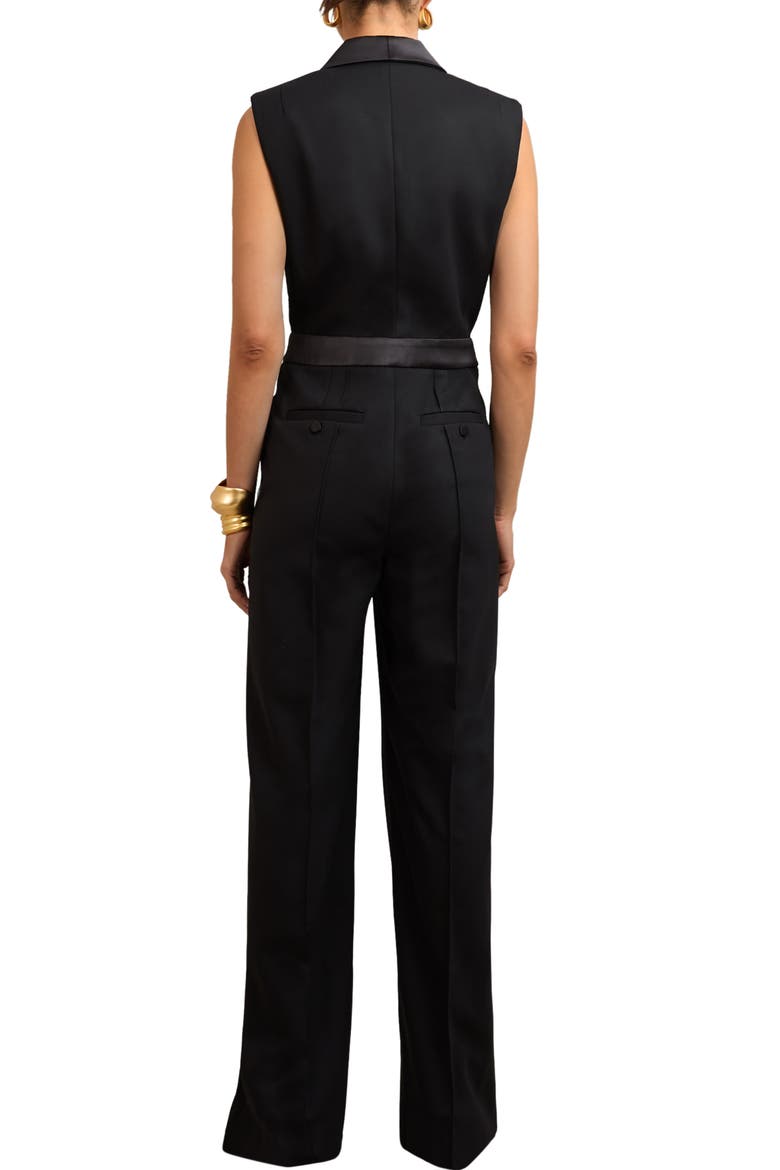 Gaia Satin Trim Sleeveless Jumpsuit, Alternate, color, BLACK