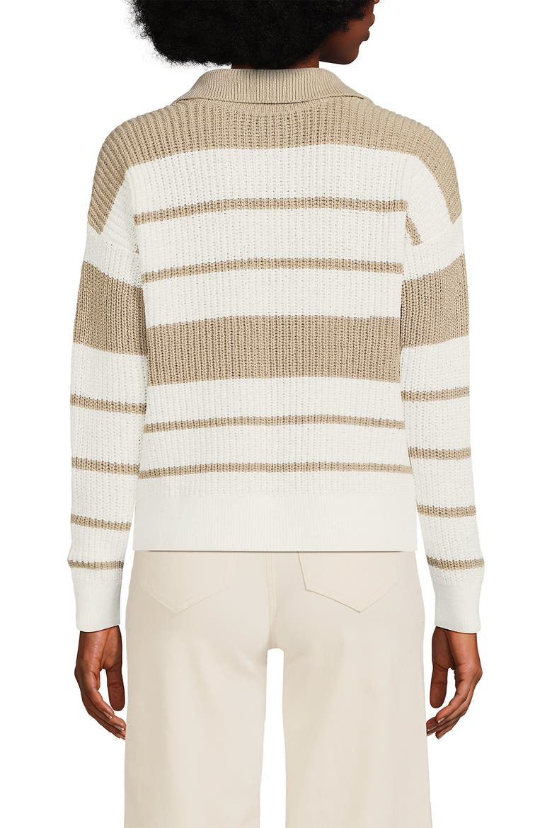 Cotton Boucle Johnny Collar Textured Sweater, Alternate, color, Ivory/Champagne Stripe