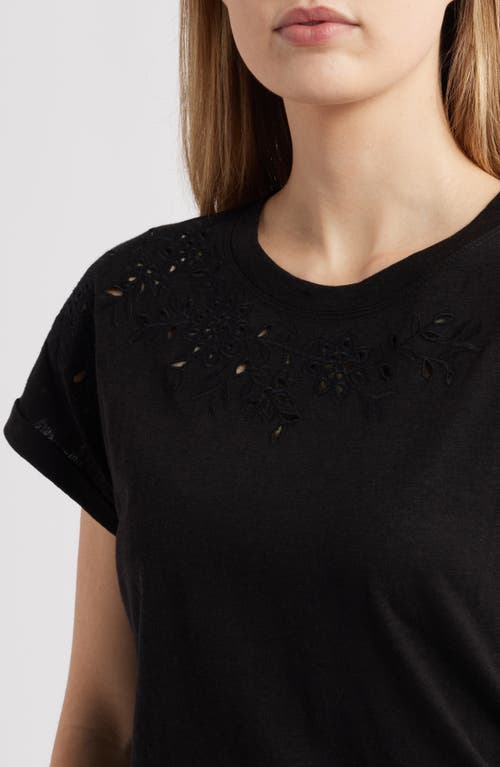 Wit & Wisdom Embroidered Eyelet Cap Sleeve T-shirt In Black
