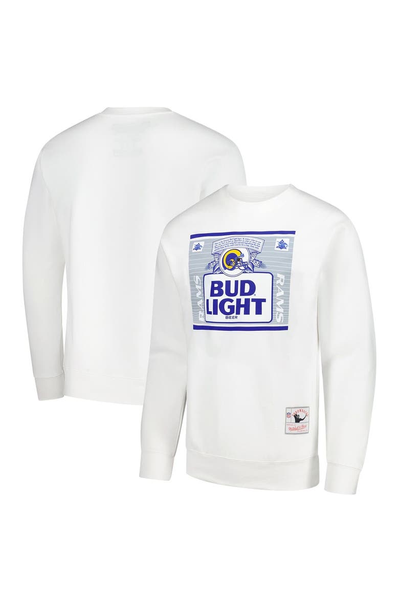 Men's Mitchell & Ness x Bud Light White Los Angeles Rams The Crest Pullover Sweatshirt, Alternate, color, White