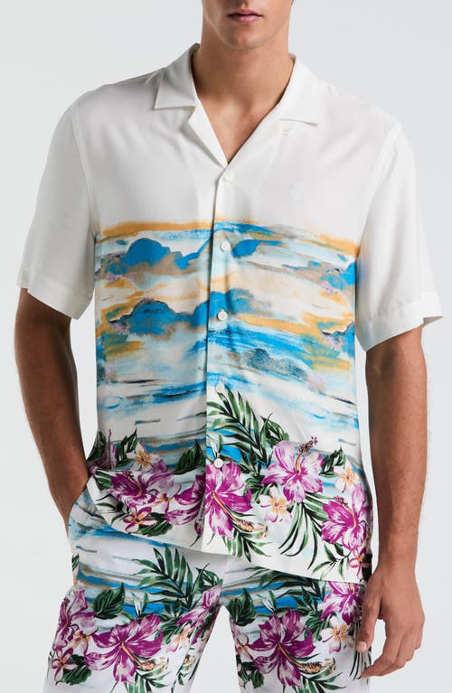 Original Penguin Hibiscus Scene Camp Shirt In Gray