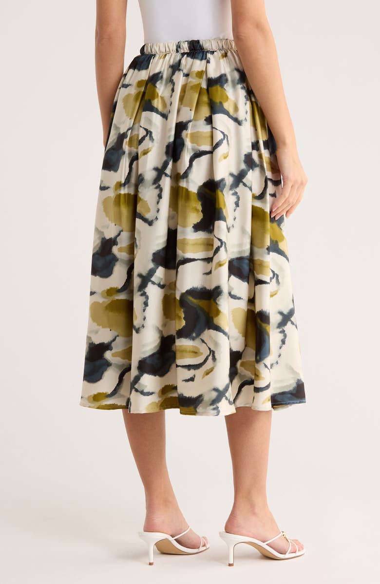 Adrianna Papell Polka Dot Satin Midi Skirt, Alternate, color, Olive Watercolor Geode