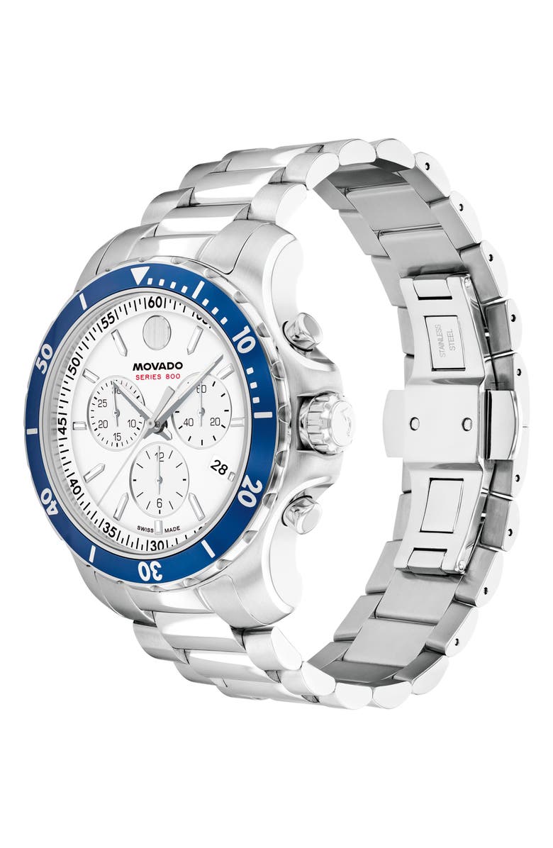 Movado Series 800 Chronograph Bracelet Watch, 42mm, Alternate, color, White