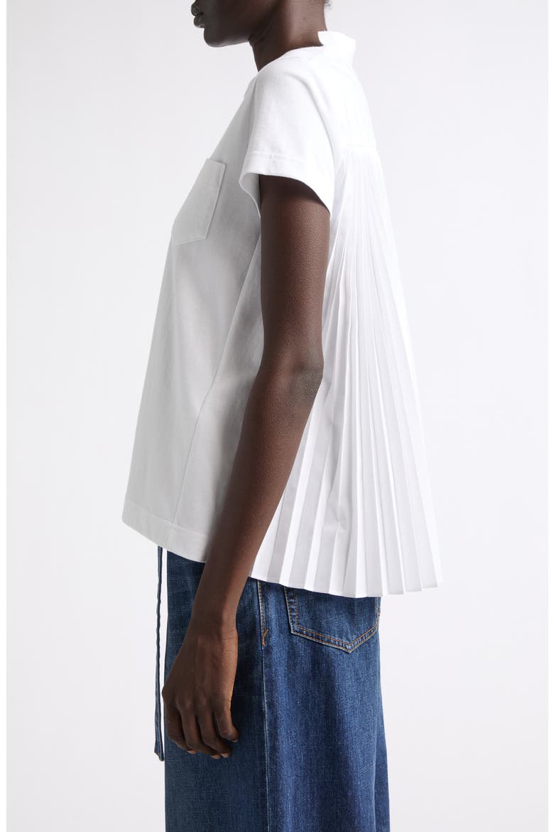 Mixed Media Pleated Poplin & Jersey Pocket T-Shirt, Alternate, color, WHITE/ WHITE