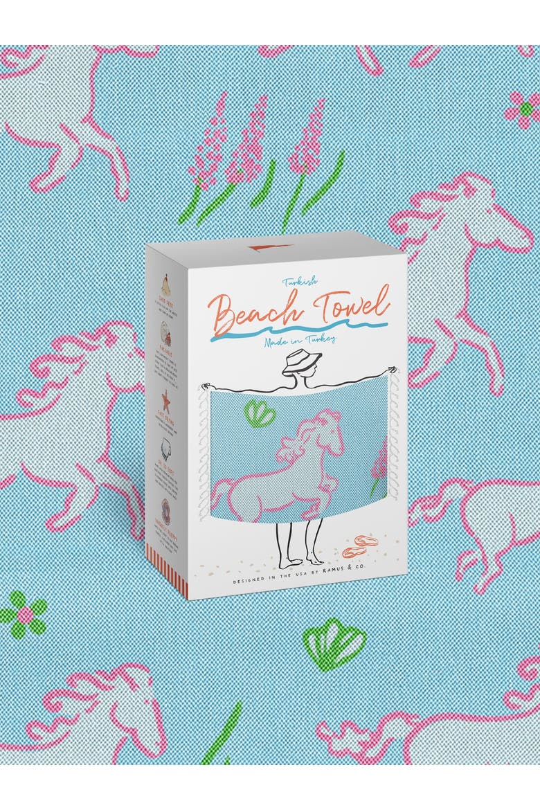Oversized 37" x 71" Preppy Turkish Beach Towel by Ramus & Co, Alternate, color, Wild Horses