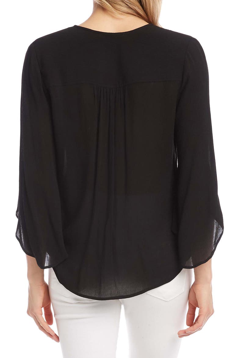 Embroidered Tie Front Top, Alternate, color, BLACK