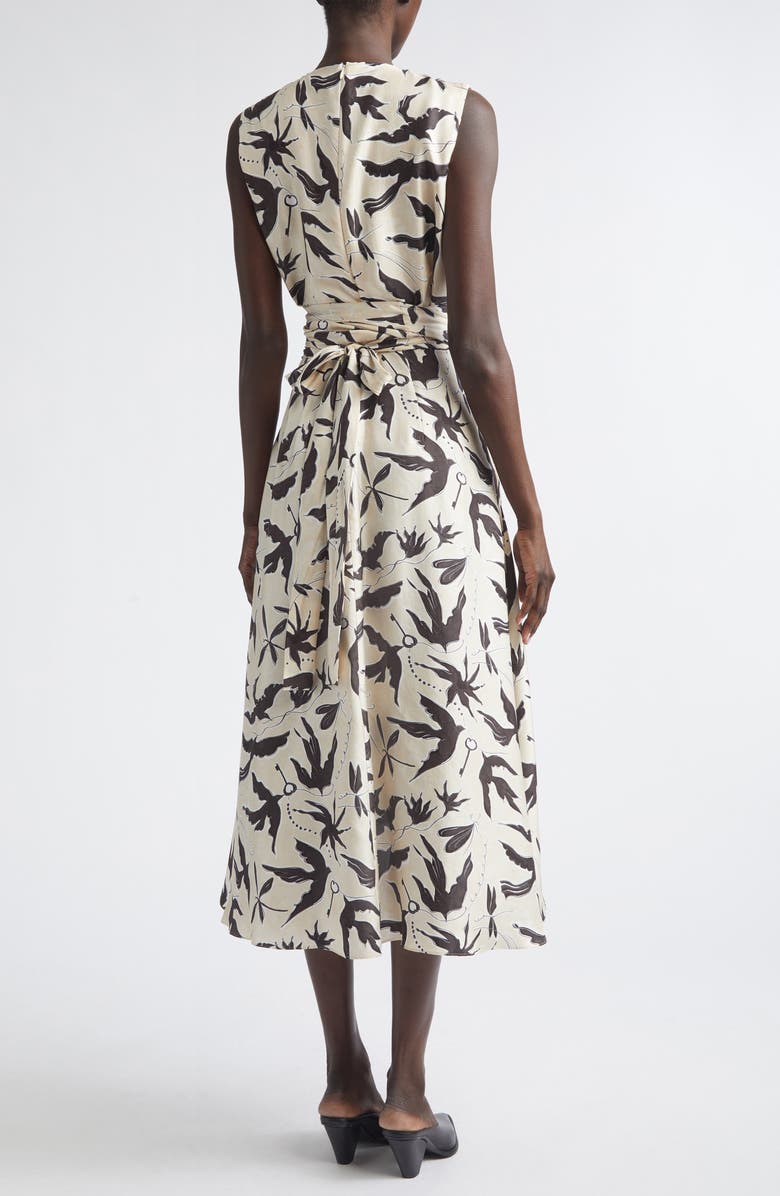 Altuzarra Penny Bird Print Draped Asymmetric Silk Dress, Alternate, color, 378172 Tapioca Bird