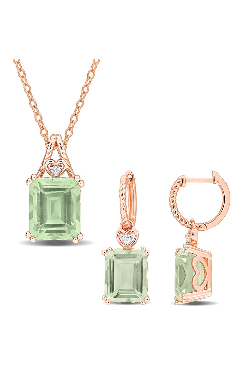 Emerald-Cut Green Quartz Earrings & Necklace Set, Main, color, GREEN