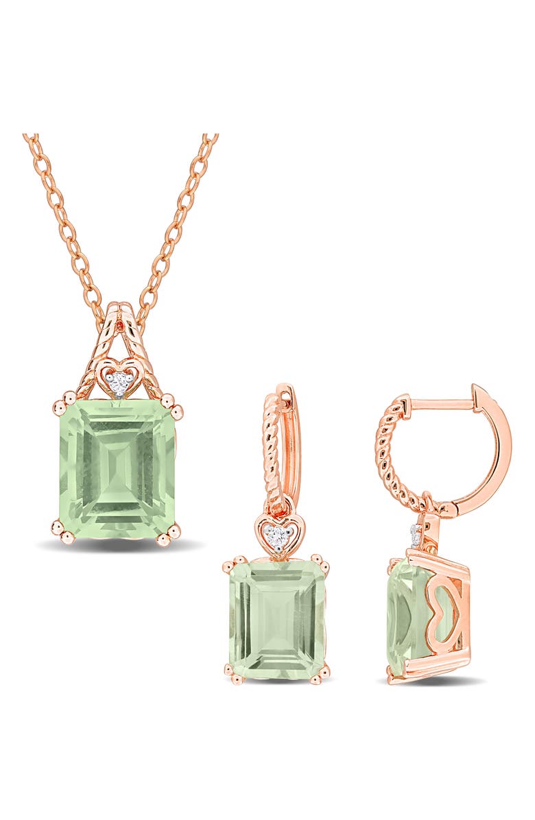 DELMAR Emerald-Cut Green Quartz Earrings & Necklace Set, Main, color, Green