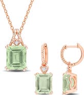 DELMAR Emerald-Cut Green Quartz Earrings & Necklace Set
