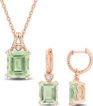 DELMAR Emerald-Cut Green Quartz Earrings & Necklace Set
