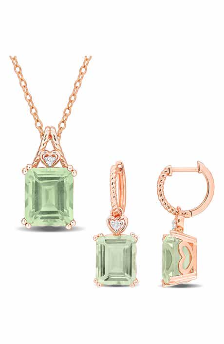 DELMAR Emerald-Cut Green Quartz Earrings & Necklace Set