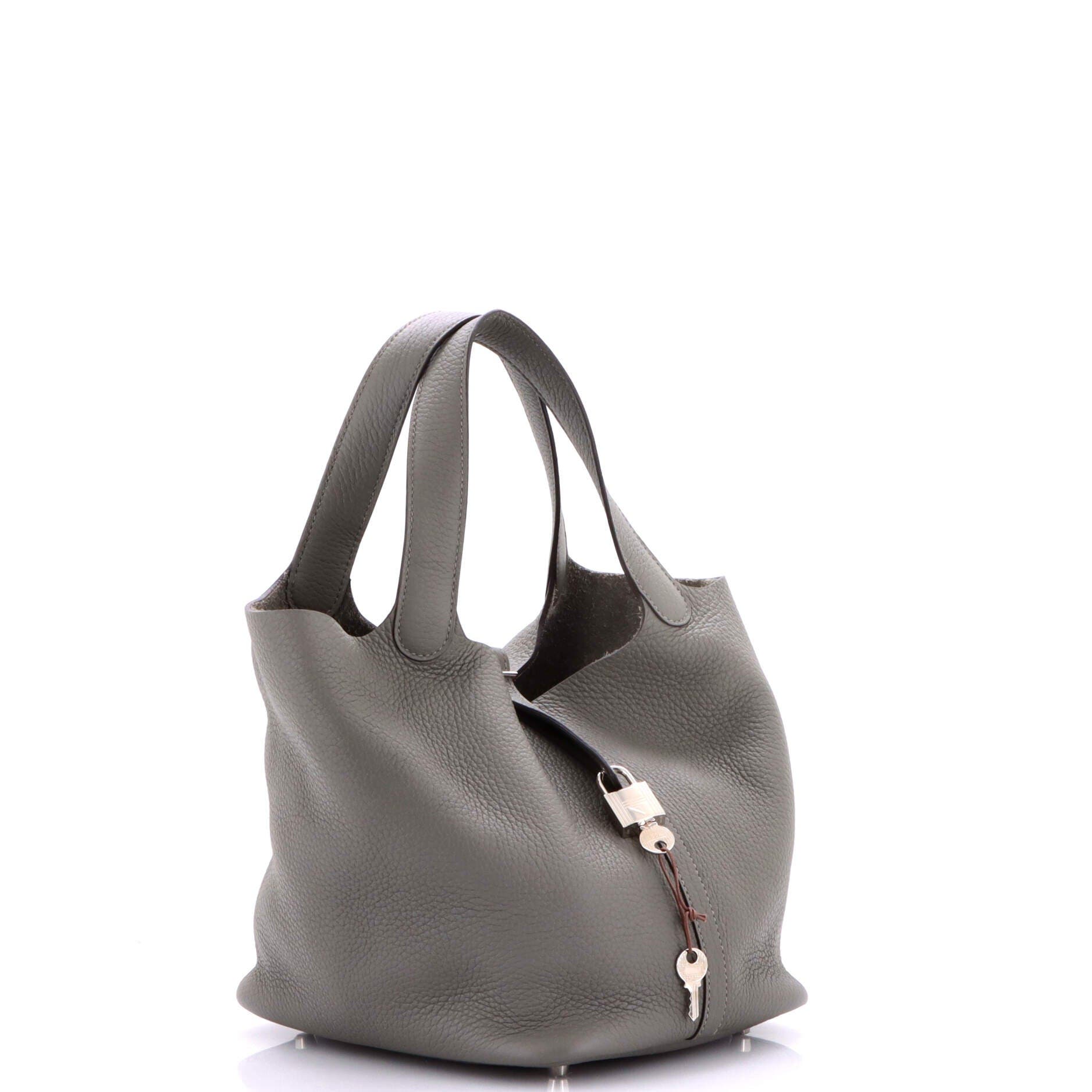 Pre-Owned Hermes Picotin Lock Bag Clemence MM, Alternate, color, Gris Meyer