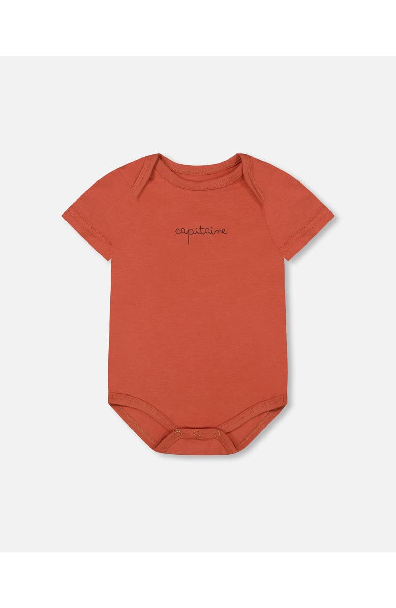 Deux par Deux Baby Boy's Organic Cotton Bodysuit Terracotta, Main, color, 
