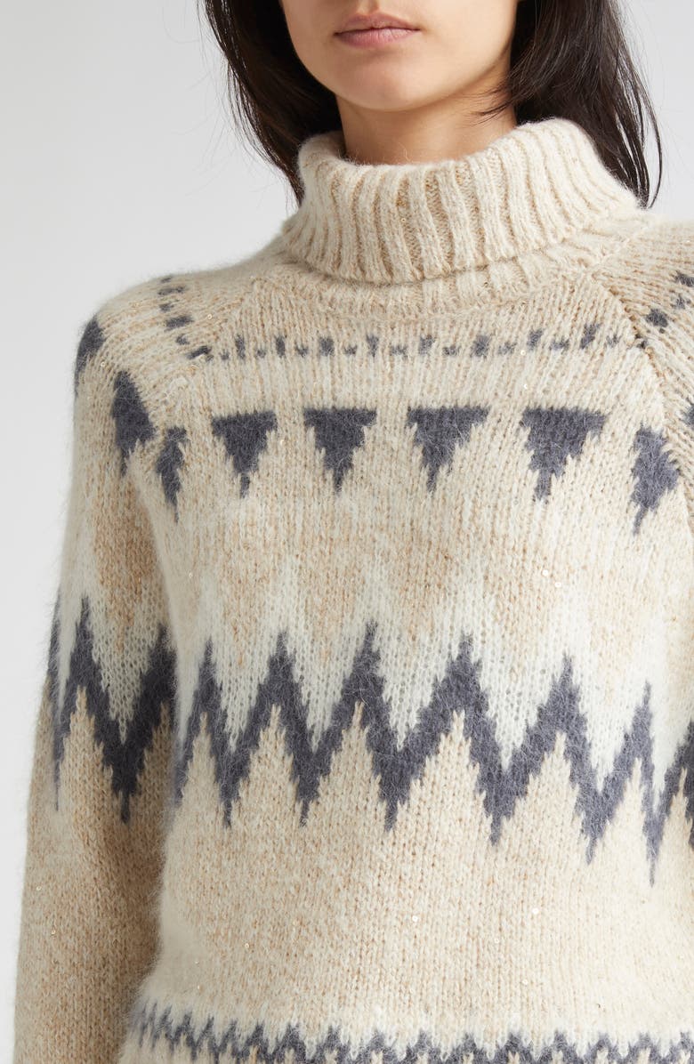 Eleventy Fair Isle Alpaca & Mohair Blend Turtleneck Sweater, Alternate, color, 02 Sand