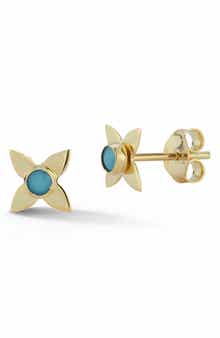 Ember Fine Jewelry <p>14K Gold Turquoise Flower Stud Earrings</p>