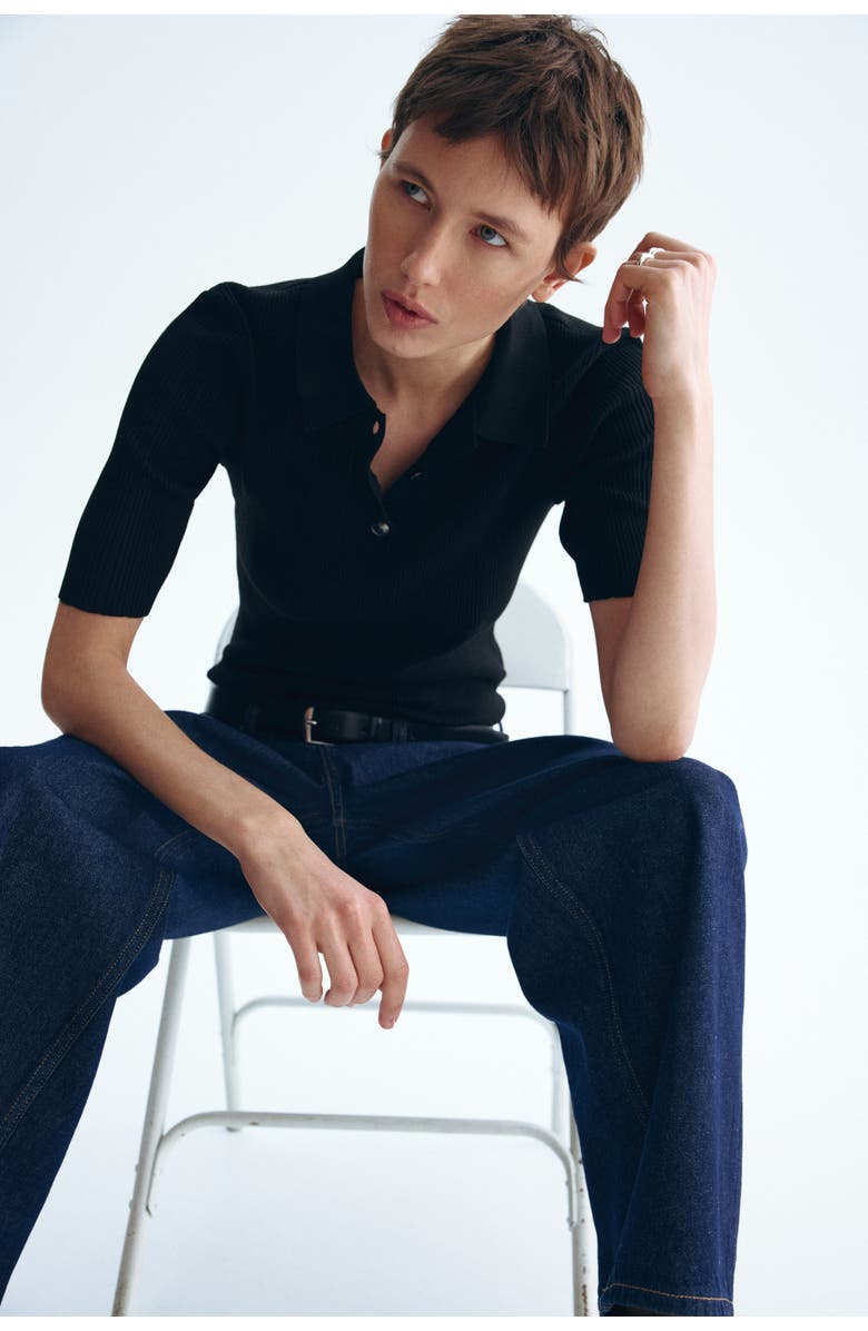 H&M Pointelle-knit Top, Alternate, color, Black