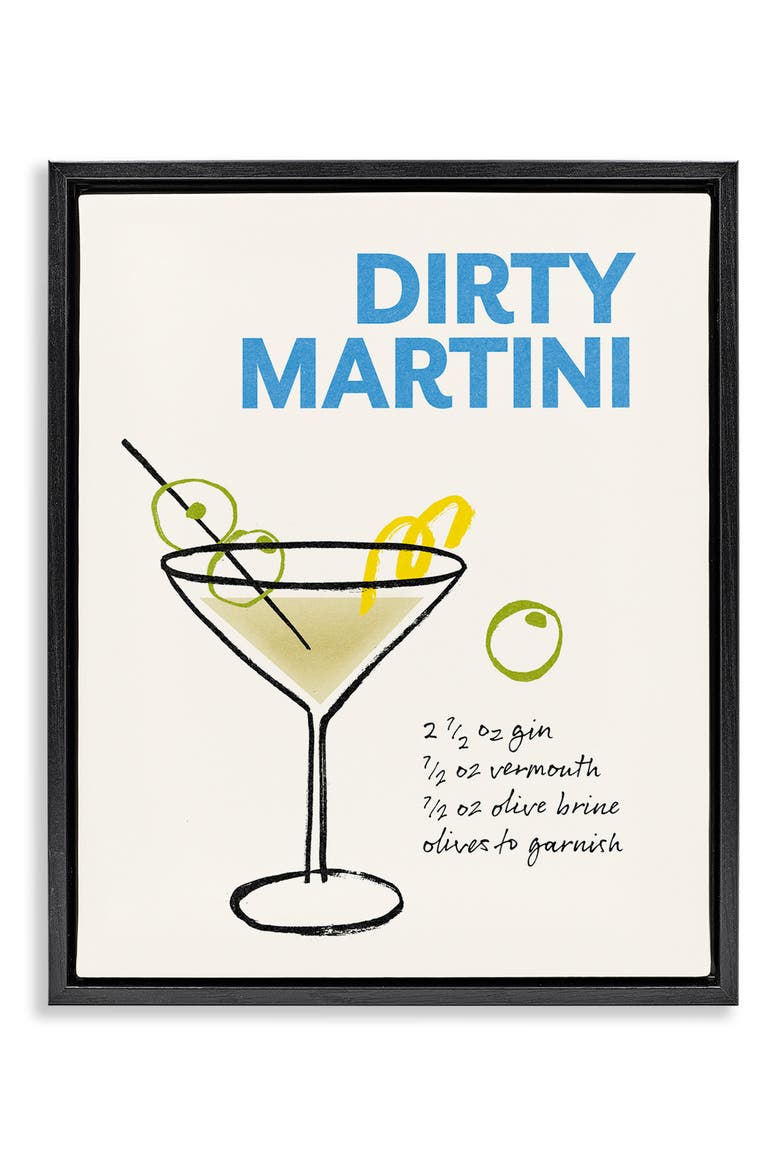 Dirty Martini Recipe Framed Canvas Wall Art, Main, color, MULTI-COLOR
