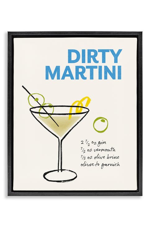 Dirty Martini Recipe Framed Canvas Wall Art