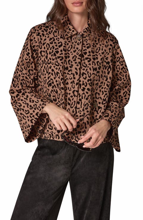 Flocked Leopard Print Trapeze Jacket