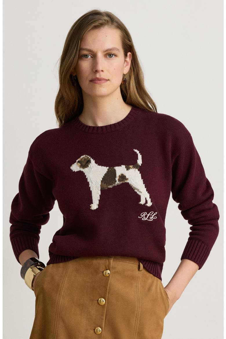 Intarsia Knit Cotton Crewneck Sweater, Alternate, color, BURGUNDY MULTI