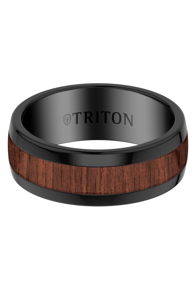 8MM Black Tungsten Carbide and Walnut Wood Ring, Alternate, color, Brown