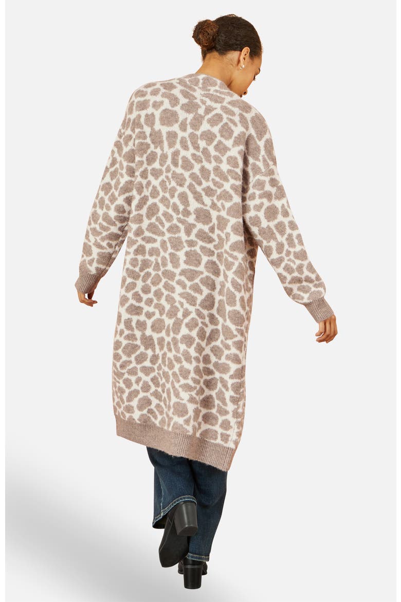 Animal Print Intarsia Long Cardigan, Alternate, color, Beige