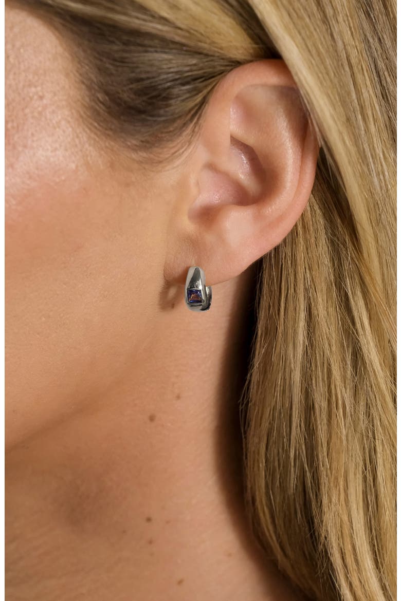 Farah Cubic Zirconia Huggie Hoop Earrings, Alternate, color, SILVER