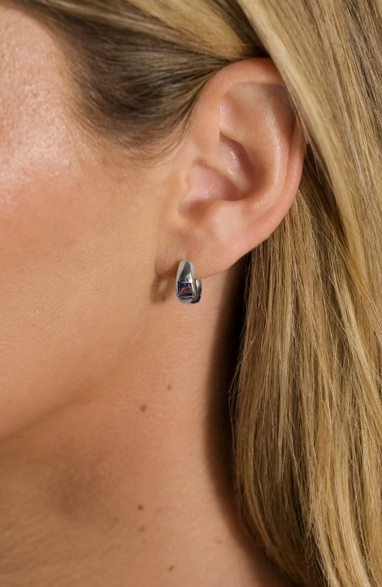 Sterling Forever Farah Cubic Zirconia Huggie Hoop Earrings, Alternate, color, 