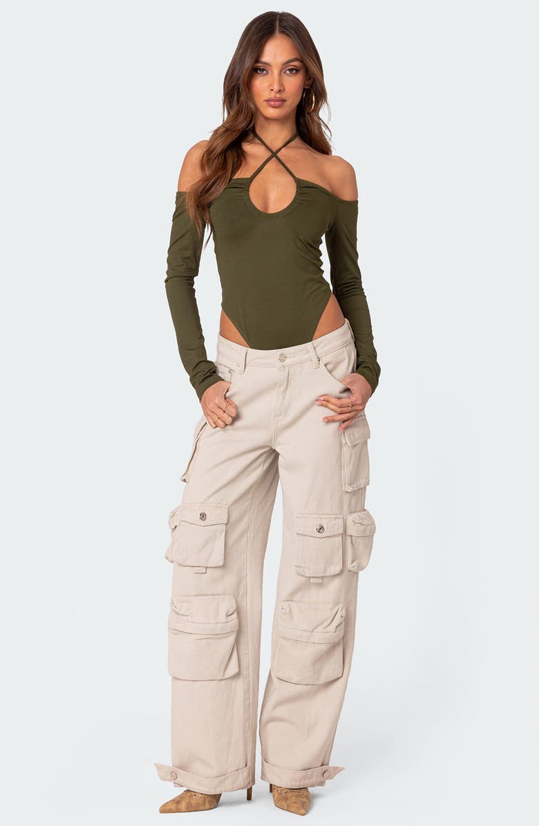 EDIKTED Taurus Strappy Bodysuit, Alternate, color, Olive