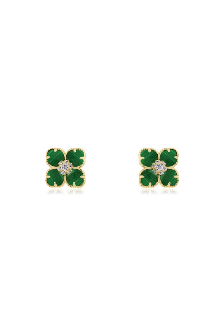 Malachite CZ Flower Stud Earrings, Alternate, color, Malachite