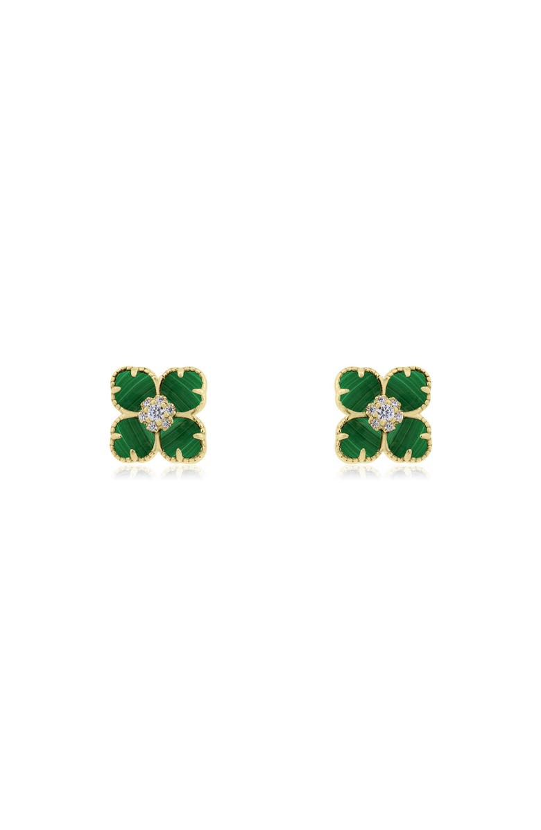 The Lovery Fine Jewelry Malachite CZ Flower Stud Earrings, Alternate, color, Malachite