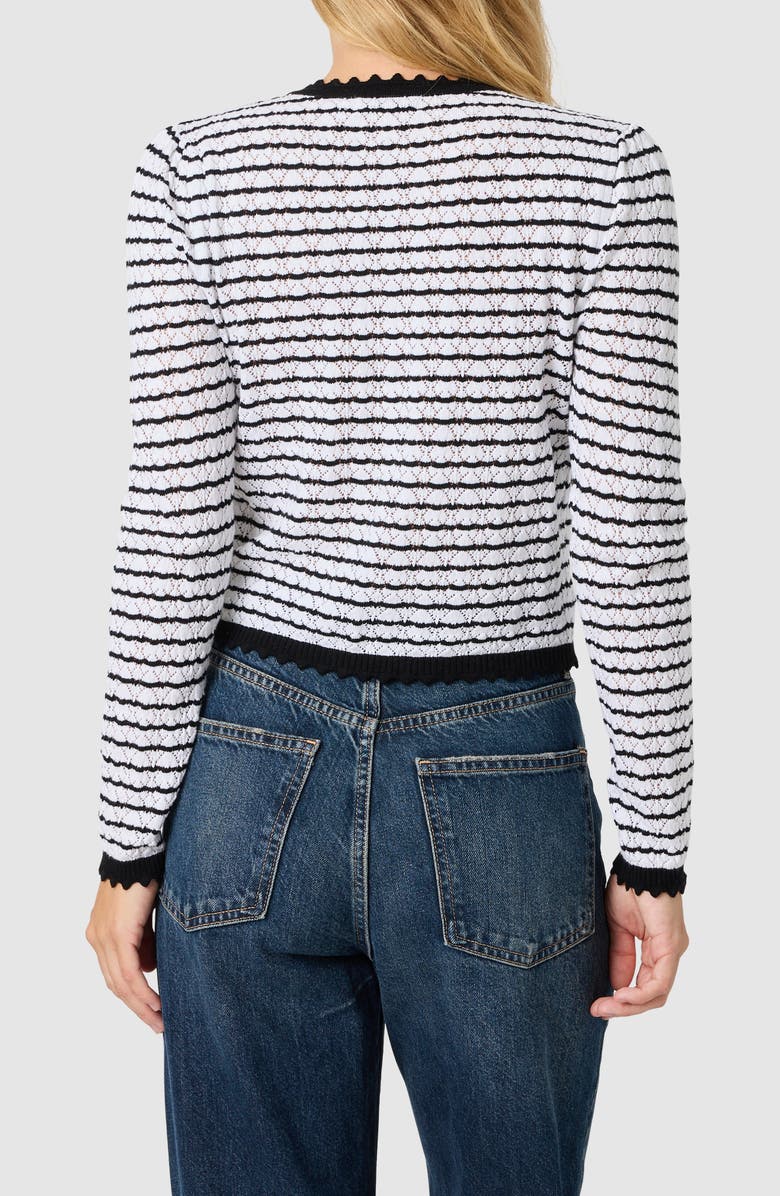 Lush Stripe Scalloped Cotton Crop Cardigan, Alternate, color, Black White